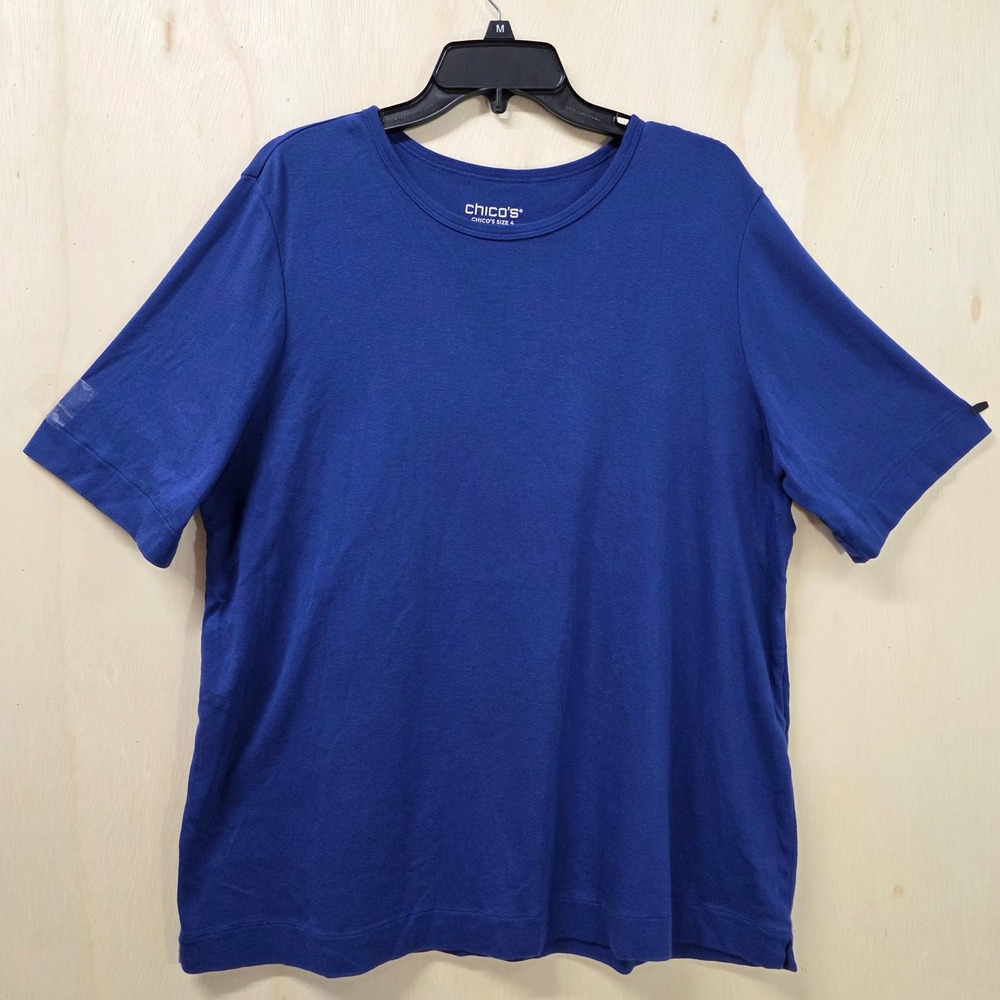 Chico's Pima Cotton Short Sleeve Crew Neck Tee Royal Blue Womens Size 4 XXL